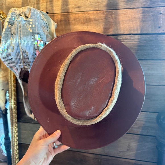 Vintage hair on hide leather hat main image 5